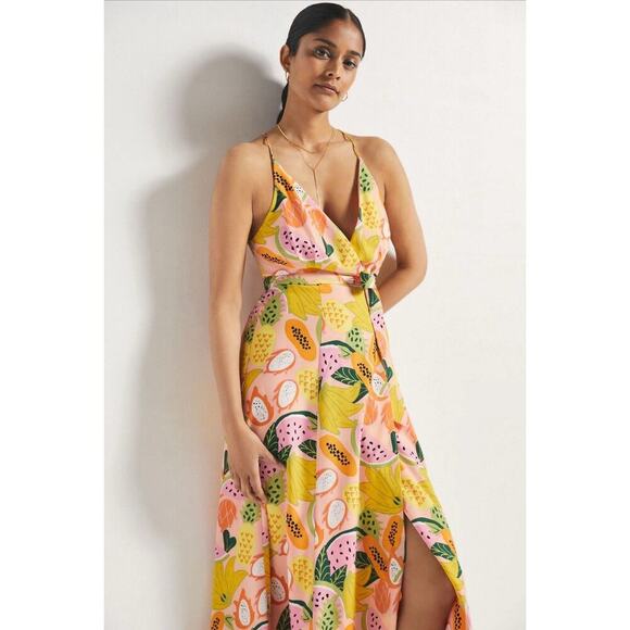 Anthropologie x Hutch Yellow Floral Hi-Lo Chiffon Maxi Wrap Dress Size Small EUC - Picture 2 of 13